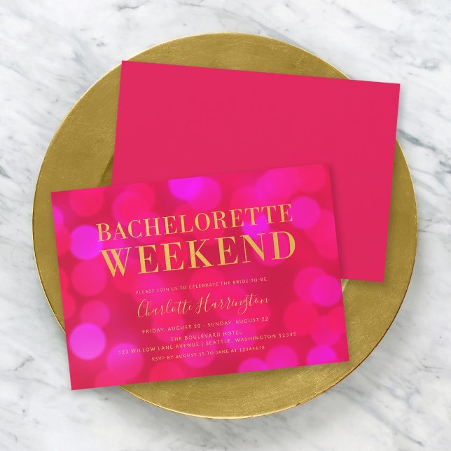 Invitación Vibrante Rosa Bokeh ilumina Bachelorette Weekend (Subido por el creador)