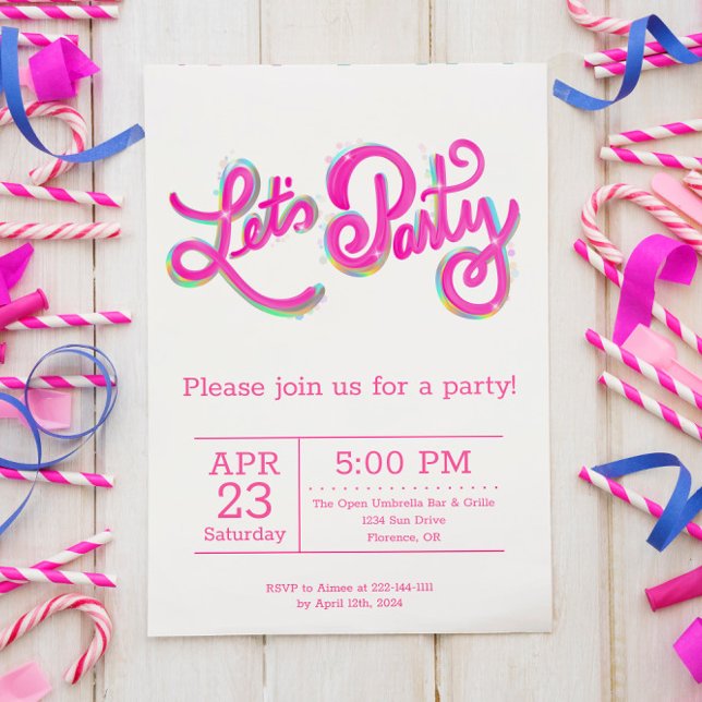 Invitación Vibrante Rosa Iridescente Celebración de Fiesta (Subido por el creador)