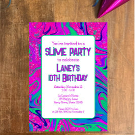 Invitación Vibrante rosa Verde azulada Groovy Fiesta de natal