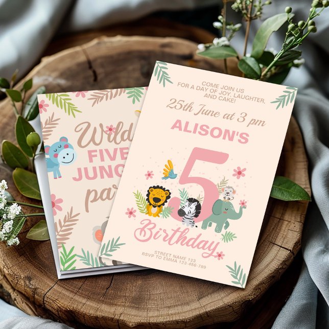 Invitación Vibrante Safari Pastel Quinto Cumpleaños (Subido por el creador)