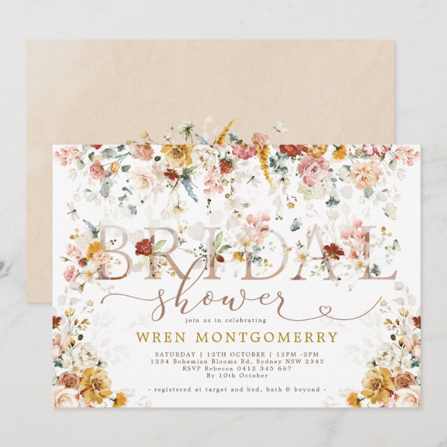 Invitación Vibrante Spring Wildflower Garden Bridal Shower (Anverso / Reverso)