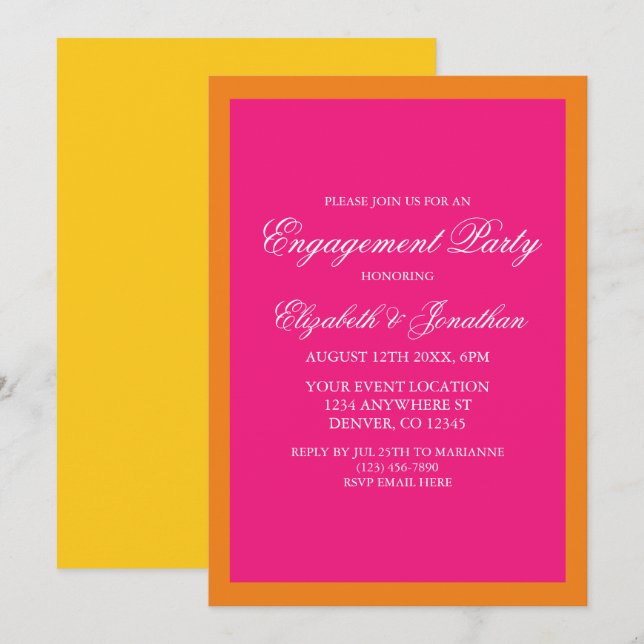 Invitación Vibrante Sunrise Minimalista Engagement Party (Anverso / Reverso)