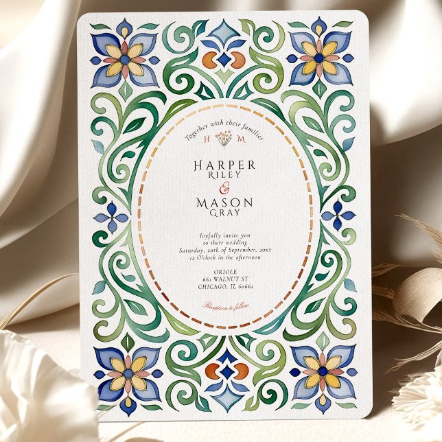 Invitación Vibrante Talavera Tile Boda Floral (Subido por el creador)