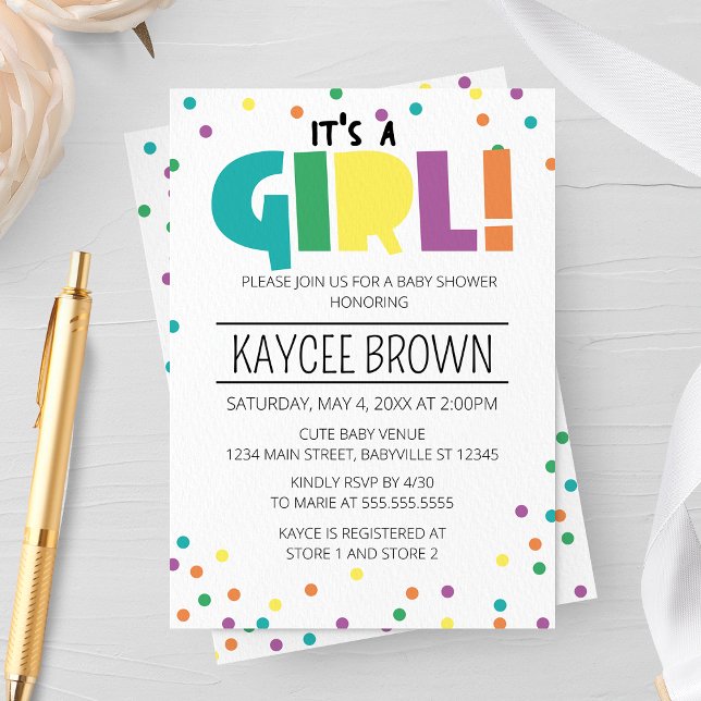 Invitación Vibrante tipografía 'Es un Chica' Baby Shower (Subido por el creador)