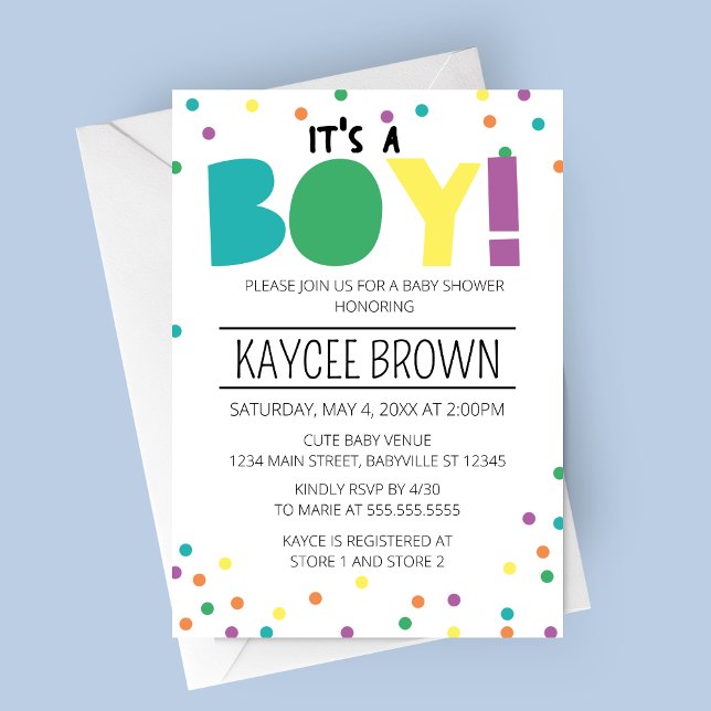 Invitación Vibrante tipografía 'It's a Boy' Baby Shower (It's a Boy Vibrant Typography Baby Shower Invitation)