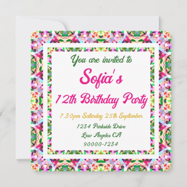 Invitación Vibrante verano verde chica cumpleaños rosa brilla (Anverso)