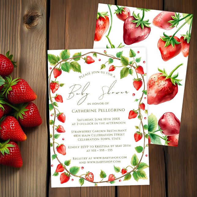 Invitación Vibrante Wreath de Strawberries Baby Shower (Subido por el creador)