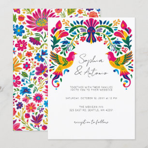 Invitación Vibrantes Aves Mexicanas Boda de Fiesta Floral Oto