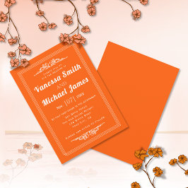 Invitación Vibrantes elementos de época naranja y boda de bor