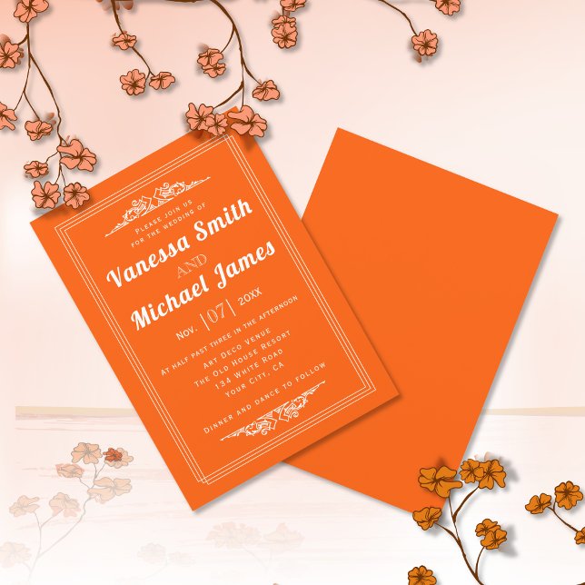 Invitación Vibrantes elementos de época naranja y boda de bor (Subido por el creador)