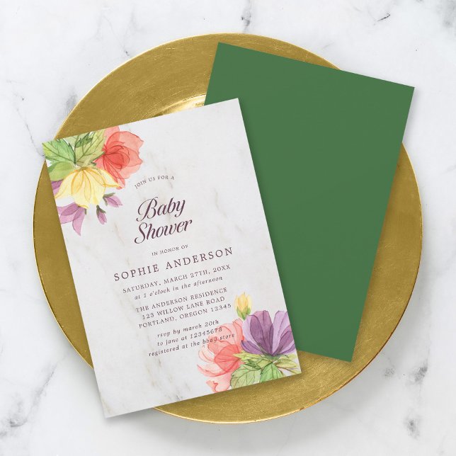 Invitación Vibrantes floraciones Marble Baby Shower (Subido por el creador)