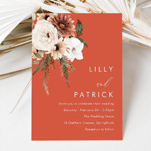 Invitación Vibrantes flores boho terracota boda