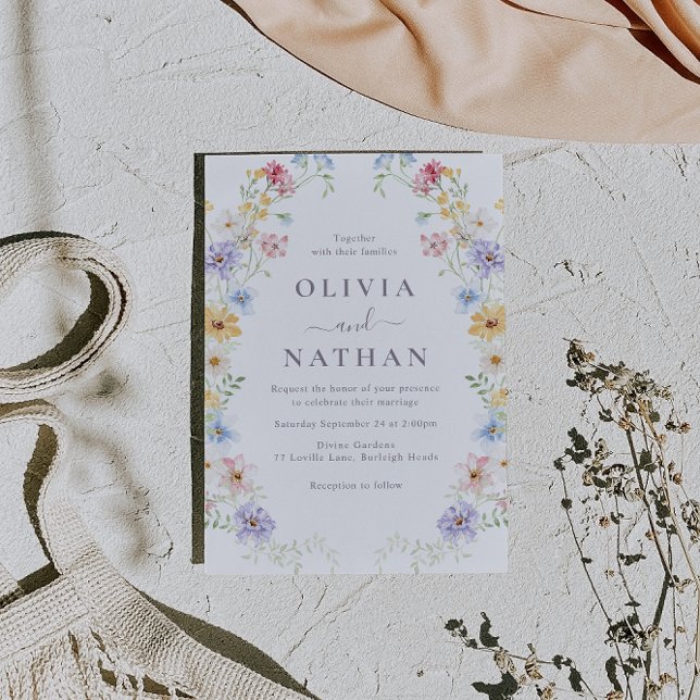 Invitación Vibrantes flores silvestres pastel moderno boda (Subido por el creador)