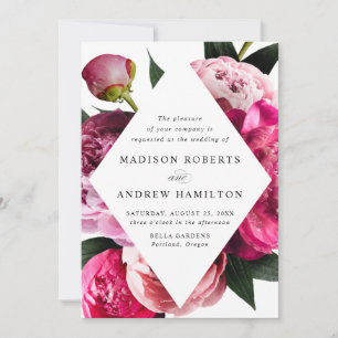Invitación Vibrantes peonías Diamante Marco Floral Boda