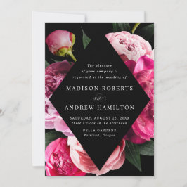 Invitación Vibrantes peonías Diamante Negro Marco Floral Boda