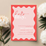 Invitación Vibrantes vítores a la fiesta de los 50 años<br><div class="desc">Esta vibrante invitación a la fiesta de cumpleaños número 50 es perfecta para una fiesta de cumpleaños moderna. El diseño sencillo incluye texto de guión hola contemporáneo en color blanco sobre fondo de melocotón vibrante con borde ondulado. Personalizable en cualquier color. Mantenga el diseño minimalista y elegante, tal como está,...</div>