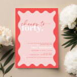 Invitación Vibrantes vítores al Fiesta de los 40 años<br><div class="desc">Esta vibrante invitación a la fiesta de cumpleaños número 40 es perfecta para una fiesta de cumpleaños moderna. El diseño sencillo incluye texto de guión hola contemporáneo en color blanco sobre fondo de melocotón vibrante con borde ondulado. Personalizable en cualquier color. Mantenga el diseño minimalista y elegante, tal como está,...</div>