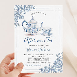 Invitación Victoria Dusty Blue Garden Tea Bridal Shower