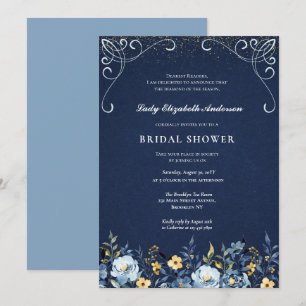 Invitación Victoria Dusty Blue Garden Tea Bridal Shower