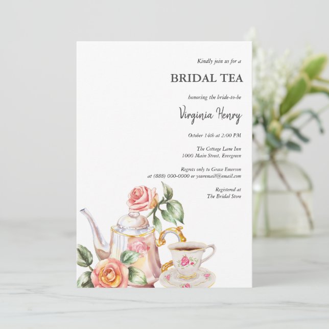 Invitación Victoria Dusty Blue Garden Tea Bridal Shower (Anverso de pie)