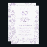 Invitación Victoria Flowers 60th Birthday Party Lilac Script<br><div class="desc">Presentamos nuestra Invitación a la Lilac Script de la Fiesta de los Años 60 de las Flores Victorianas, una deliciosa fusión de encanto vintage y elegante sofisticación. Esta invitación, adornada con intrincados motivos florales victorianos en suaves tonos lilas, complementada con una elegante tipografía de escritura, exueve belleza intemporal, marcando el...</div>