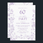 Invitación Victoria Flowers 60th Birthday Party Lilac Script<br><div class="desc">Presentamos nuestra Invitación a la Lilac Script de la Fiesta de los Años 60 de las Flores Victorianas, una deliciosa fusión de encanto vintage y elegante sofisticación. Esta invitación, adornada con intrincados motivos florales victorianos en suaves tonos lilas, complementada con una elegante tipografía de escritura, exueve belleza intemporal, marcando el...</div>