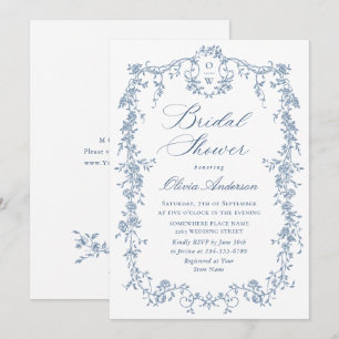Invitación Victoria Ornate Grace Dusty Blue Bridal Shower