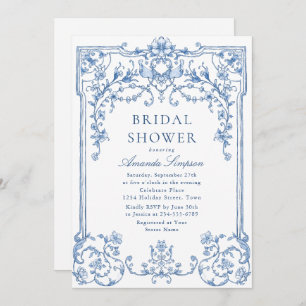 Invitación Victoria Ornate Grace Dusty Blue Bridal Shower