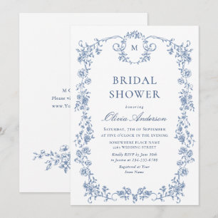 Invitación Victoria Ornate Grace Dusty Blue Bridal Shower
