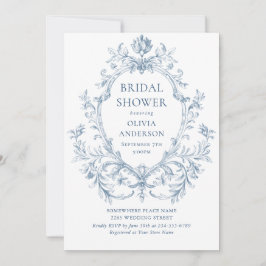 Invitación Victoria Ornate Grace Dusty Blue Bridal Shower
