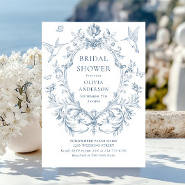 Invitación Victoria Ornate Grace Dusty Blue Bridal Shower