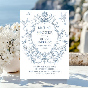 Invitación Victoria Ornate Grace Dusty Blue Bridal Shower