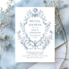 Invitación Victoria Ornate Grace Dusty Blue Bridal Shower