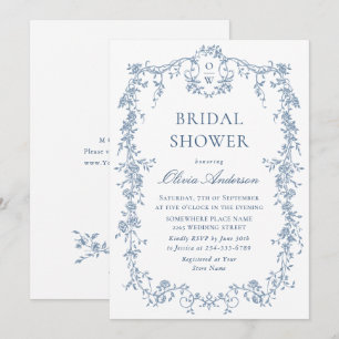 Invitación Victoria Ornate Grace Dusty Blue Bridal Shower