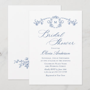 Invitación Victoria Ornate Grace Dusty Blue Bridal Shower