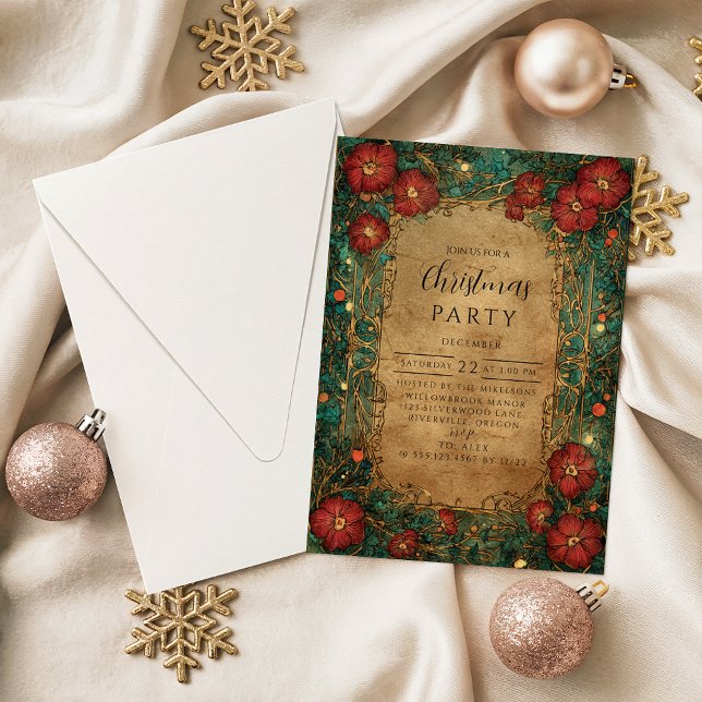 Invitación Victorian Amaryllis Holly Christmas (Subido por el creador)