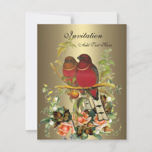 Invitación Victorian Antiguo Floral Bonito Bronce Pájaros