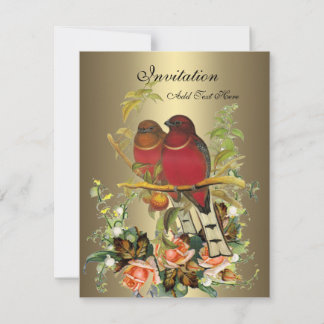 Invitación Victorian Antiguo Floral Bonito Bronce Pájaros