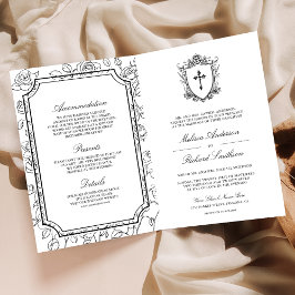 Invitación Victorian Black and White Catholic QR Code Wedding