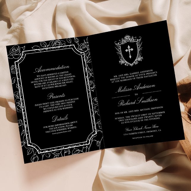 Invitación Victorian Black Catholic QR Code Wedding (Subido por el creador)