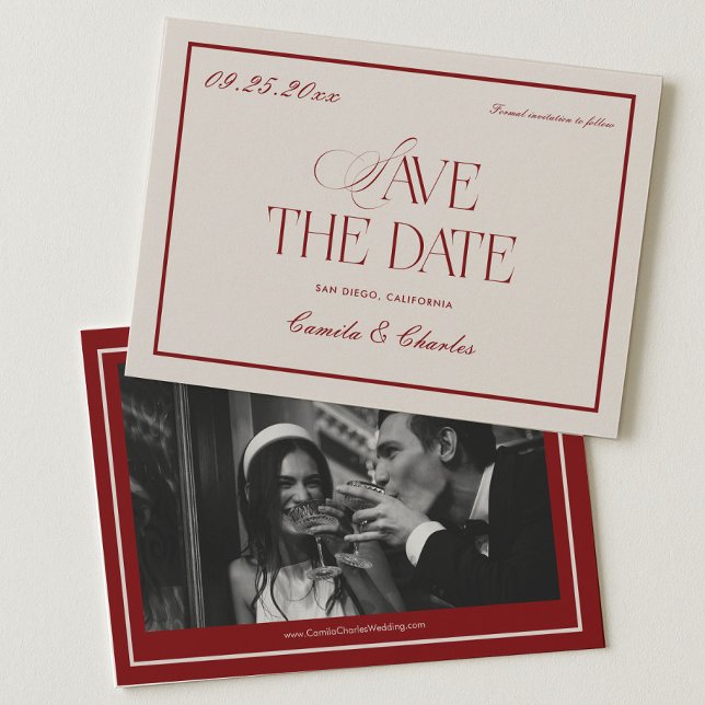 Invitación Victorian Burgundy Wedding Save the Date Photo (Subido por el creador)
