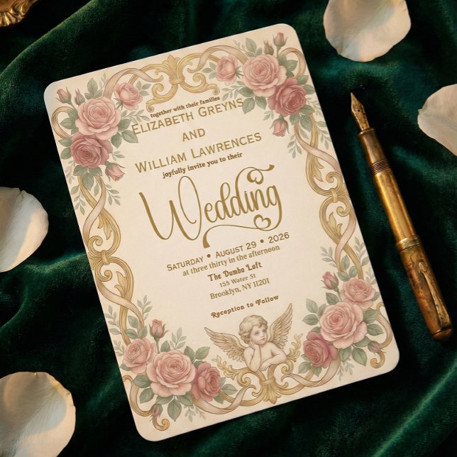 Invitación Victorian Cherub & Rococo Floral Frame Wedding (Subido por el creador)