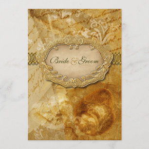 Invitación Victorian del vintage del oro de Brown weding
