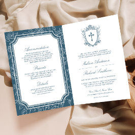 Invitación Victorian Dusty Blue Catholic QR Code Wedding
