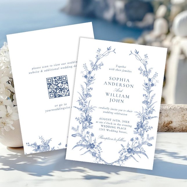 Invitación Victorian Dusty Blue French Garden Wedding Código  (Subido por el creador)