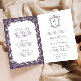 Invitación Victorian Dusty Purple Catholic QR Code Wedding