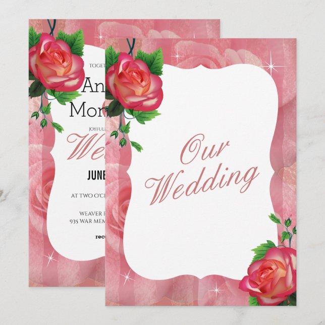 Invitación Victorian Dusty Rosa Boda Floral (Anverso / Reverso)