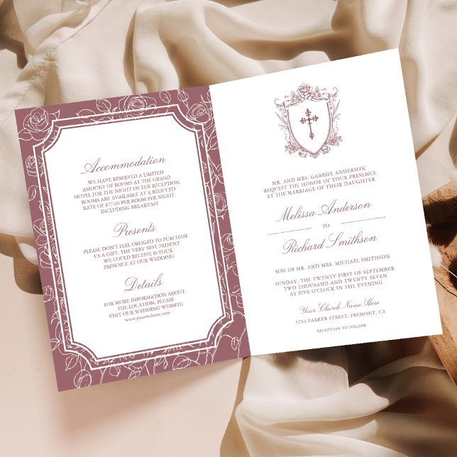 Invitación Victorian Dusty Rose Catholic QR Code Wedding (Subido por el creador)
