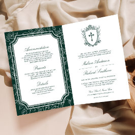 Invitación Victorian Emerald Green Catholic QR Code Wedding