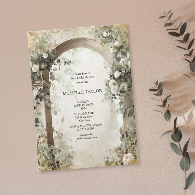 Invitación Victorian Enchanted Garden Elegant Floral Bridal (victorian enchanted garden with white roses arch, bridal shower invitation)